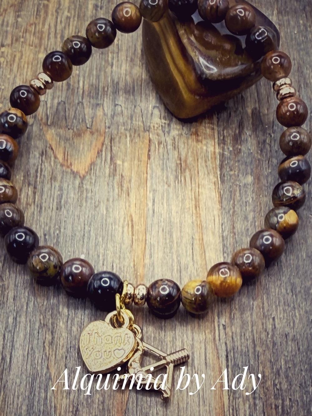 Brown Tiger Eye Beaded Charm Bracelet